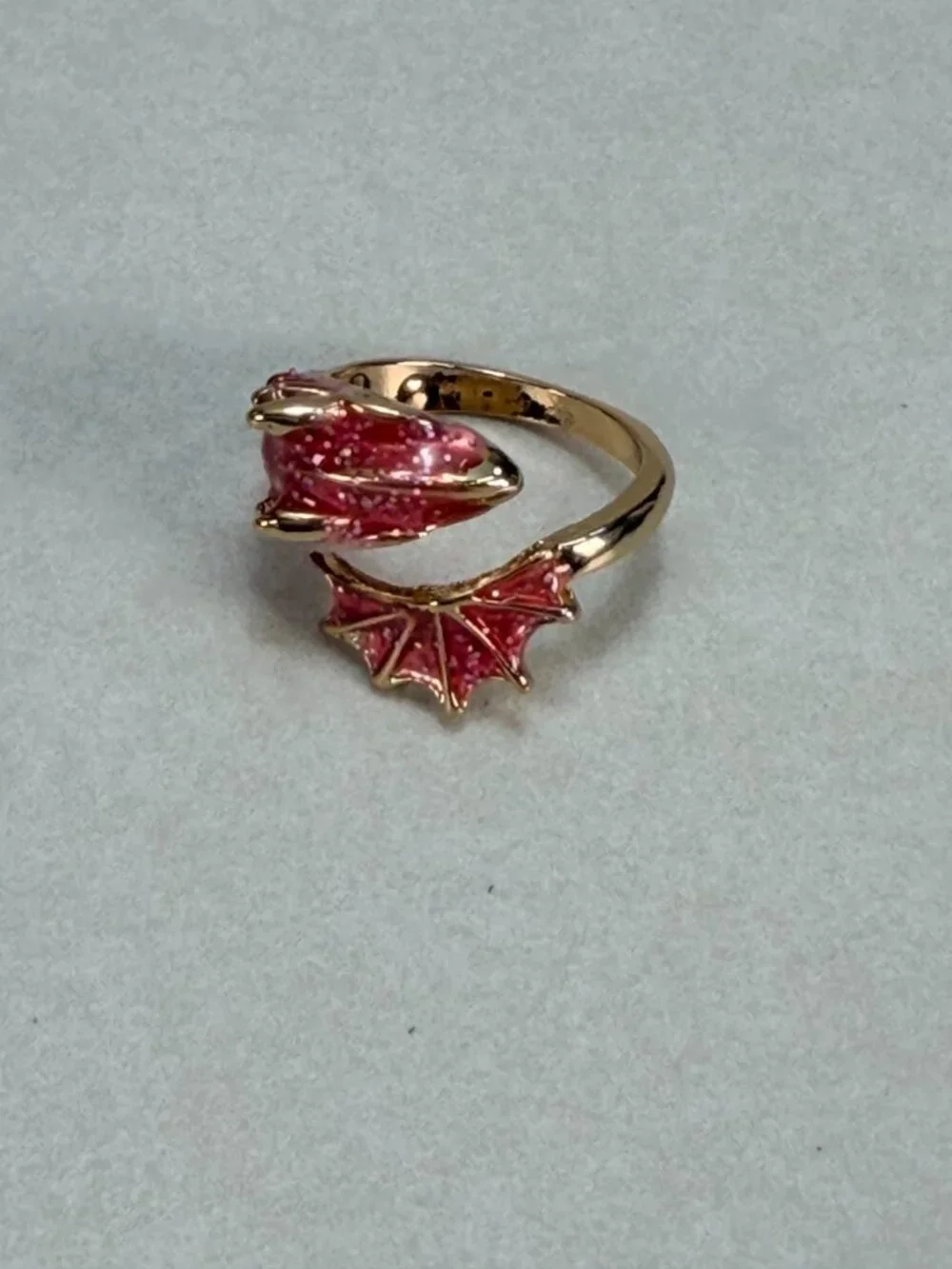 Gothic Pink Dragon Wrap Ring Gold Tone Fantasy Adjustable Statement Jewelry